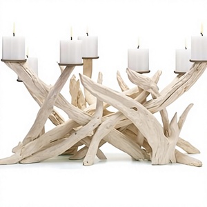 Candelabro de Madera Natural Irregular de 8 Brazos, Portavelas Rústico Hecho en Vietnam - Product Image 1