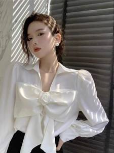 Blusa de Mujer, Primavera, Linda, con Cordones, Lazo, Manga Larga, Diseño <span class=keywords><strong>para</strong></span> Chicas <span class=keywords><strong>Gorditas</strong></span>, Talla Grande, Camisa Interior, Tops - Product Image 3