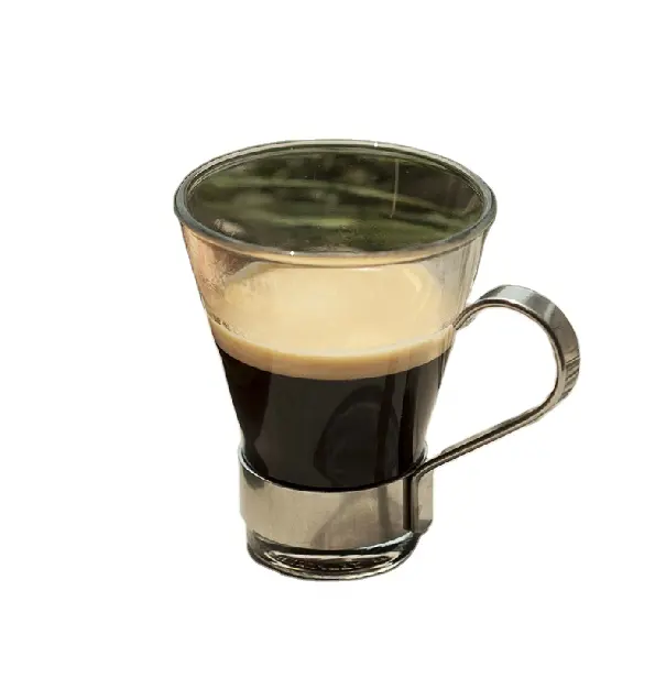 Wholesale High quality glass coffee cup with metal holder , glass tea cup with handle