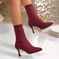 Bottes chaussettes pour femme à talon haut grande taille, en PU élastique, semelle extérieure en caoutchouc, pour le commerce transfrontalier, Nouvelle collection Automne Hiver 2026