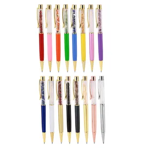 Diamond Metal Pen Crystal Tumbled Stones Infused Metal Ballpoint Pen Promotional Natural Crystal Chips Pen