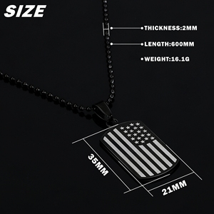 Collar de cadena con colgante de Etiqueta de perro con bandera de tira de estrella americana grande de color negro puro de acero inoxidable 316L de alta calidad Tagor - Product Image 5