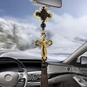 Christian Car Rear View Mirror Hanging Pendant Diamond Cross Religious Jesus Ornament Car Styling Accessories