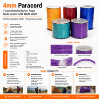 Cordon Paracord 550 4mm 50FT 100FT 200FT 1000FT en stock, Corde en nylon tressée de 4mm pour camping, randonnée, kit d'artisanat