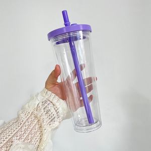 24Oz/700ml Pre Drilled Snow Globe Glitter Flow Floating Boba <b>Cups</b> <b>Plastic</b> Acrylic Tumblers With Straw Suitable for Vinyl - Product Image 3