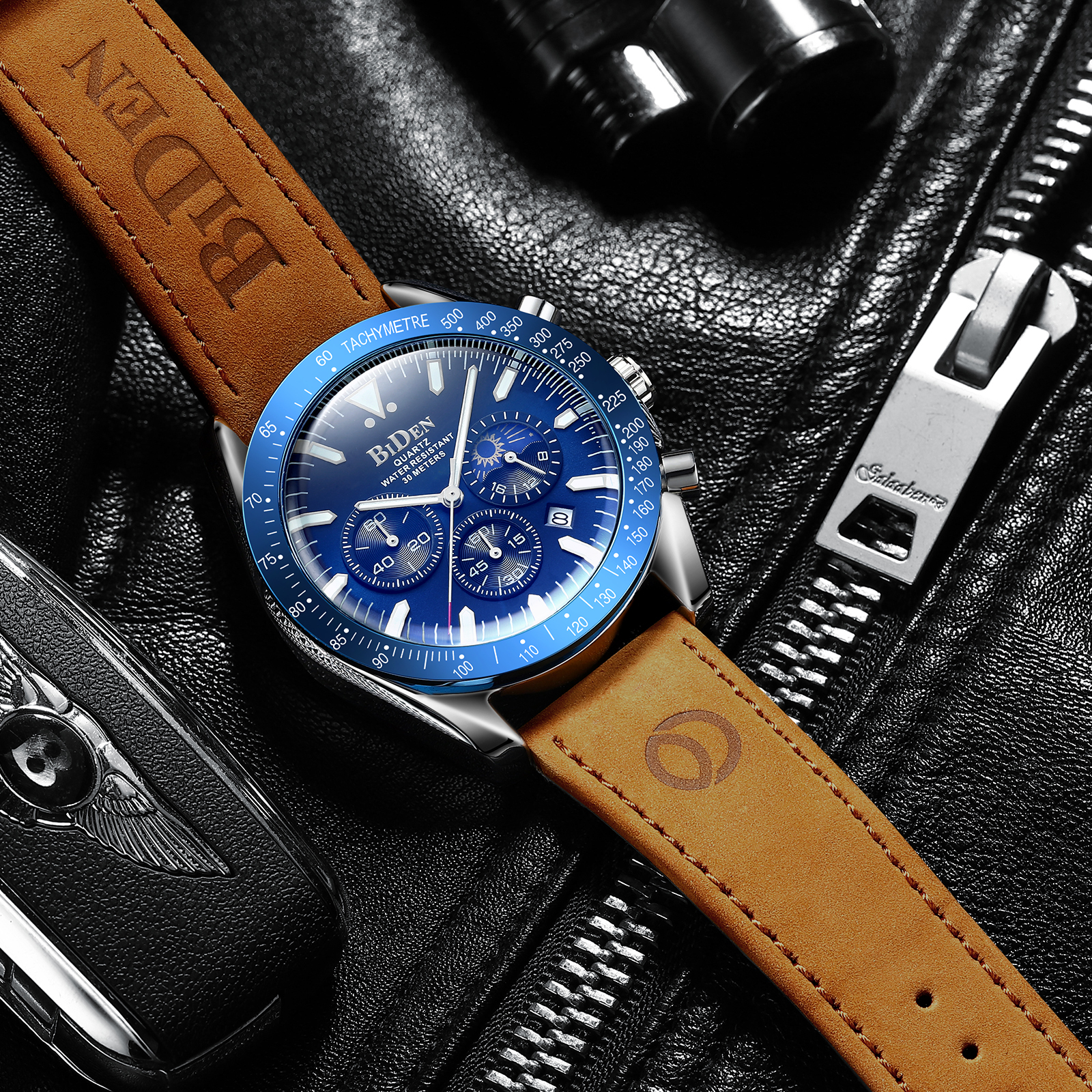 BIDEN 0344L Luxury Chronograph Quartz Wrist Watch for Men
