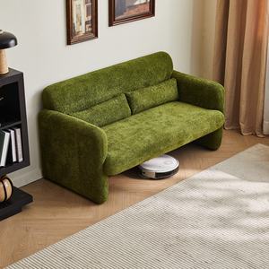 MDS-S015 Modern Two Seat Square Fabric <b>Sofa</b> Set Cushion Back Upholstered Easy Install <b>Wooden</b> <b>Frame</b> Green Living Room Apartment - Product Image 2