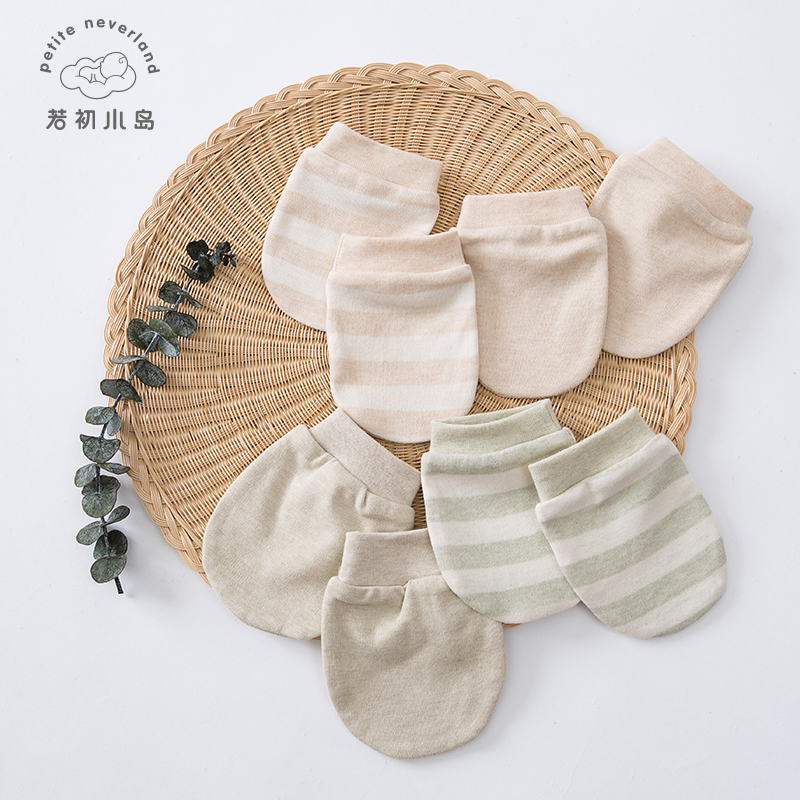 Top quality 100% organic cotton knitted newborn warm baby gloves scratch teething mittens