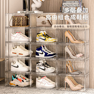 กล่องรองเท้าใสขนาดใหญ่แบบซ้อนได้  ไอเทมที่ต้องมีสำหรับใช้ในบ้าน ป้องกันฝุ่น แม่เหล็กยึดติดผนัง และชั้นวางรองเท้าแบบติดผนัง - Product Image 3