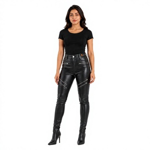 <span class=keywords><strong>Pantaloni</strong></span> da <span class=keywords><strong>Donna</strong></span> a Vita Alta in PU Stile Motociclista con Cerniere Finte, Vestibilità Skinny, Lunghezza Intera, Neri Tinta Unita, Modello a Matita - Product Image 1