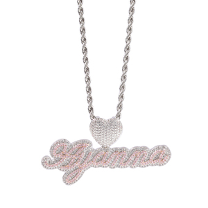 UWIN-collar con nombre personalizado para mujer, colgante de corazón chapado en oro de 18K con dos tonos, joyería de rapero para mujer, cz rosa