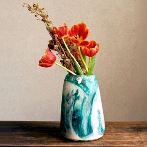 Macetas de Resina Epoxi Estilo Bohemio con Patrón Glaseado Azul Verde para Arreglos Florales de Interior y Uso en Escritorio - Product Image 1