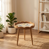 Table basse scandinave en bois avec motif floral et oiseaux, mobilier décoratif moderne pour salon QUALCOSA CT098