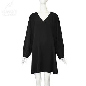 yufan فستان كاجوال أسود مخصص طويل الأكمام بفتحة رقبة شكل v فساتين صغيرة للسيدات عالي الجودة ملابس أنيقة للنساء