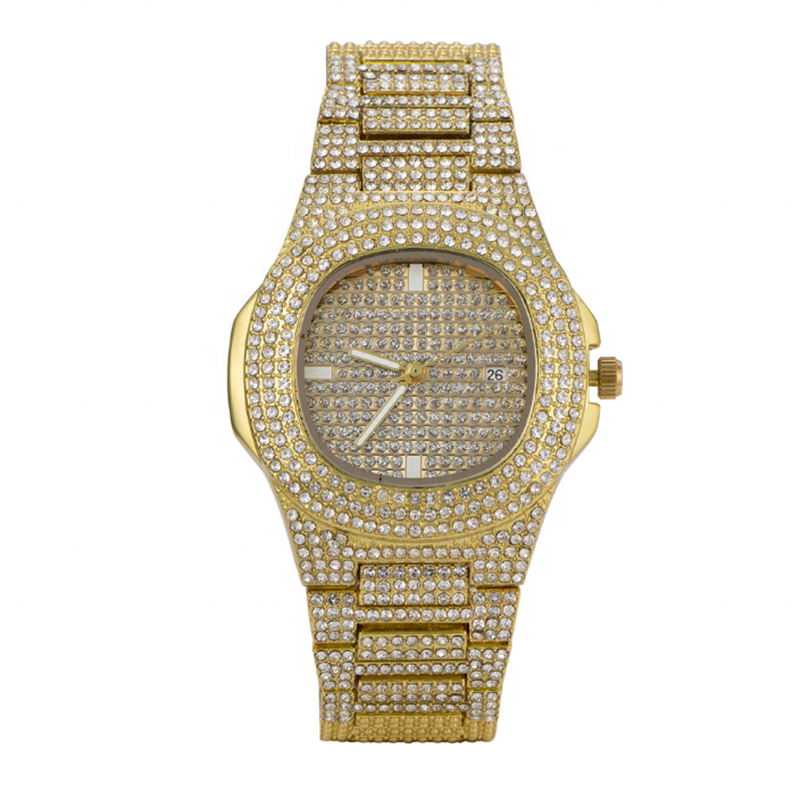 Лидер продаж Amazon, кварцевые часы в стиле хип-хоп из сплава и бриллиантов пяти разных цветов, часы в стиле кварц, хип-хоп