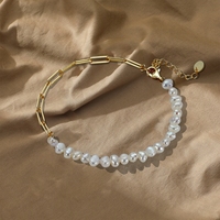 RINNTIN GPB01 Bijoux à breloques Cadeaux d'anniversaire pour la Saint-Valentin Lady Cuban Link Bracelets en argent sterling 925 avec perles baroques