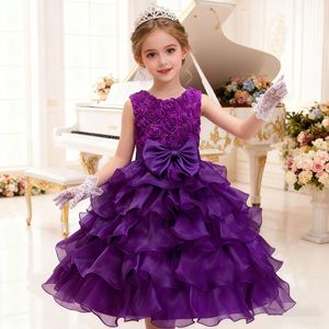 Vestido de Novia <span class=keywords><strong>para</strong></span> <span class=keywords><strong>Niñas</strong></span>, Vestido de Fiesta de Princesa con Flores y Lazo, Cuello Redondo, Largo hasta el Suelo - Product Image 6