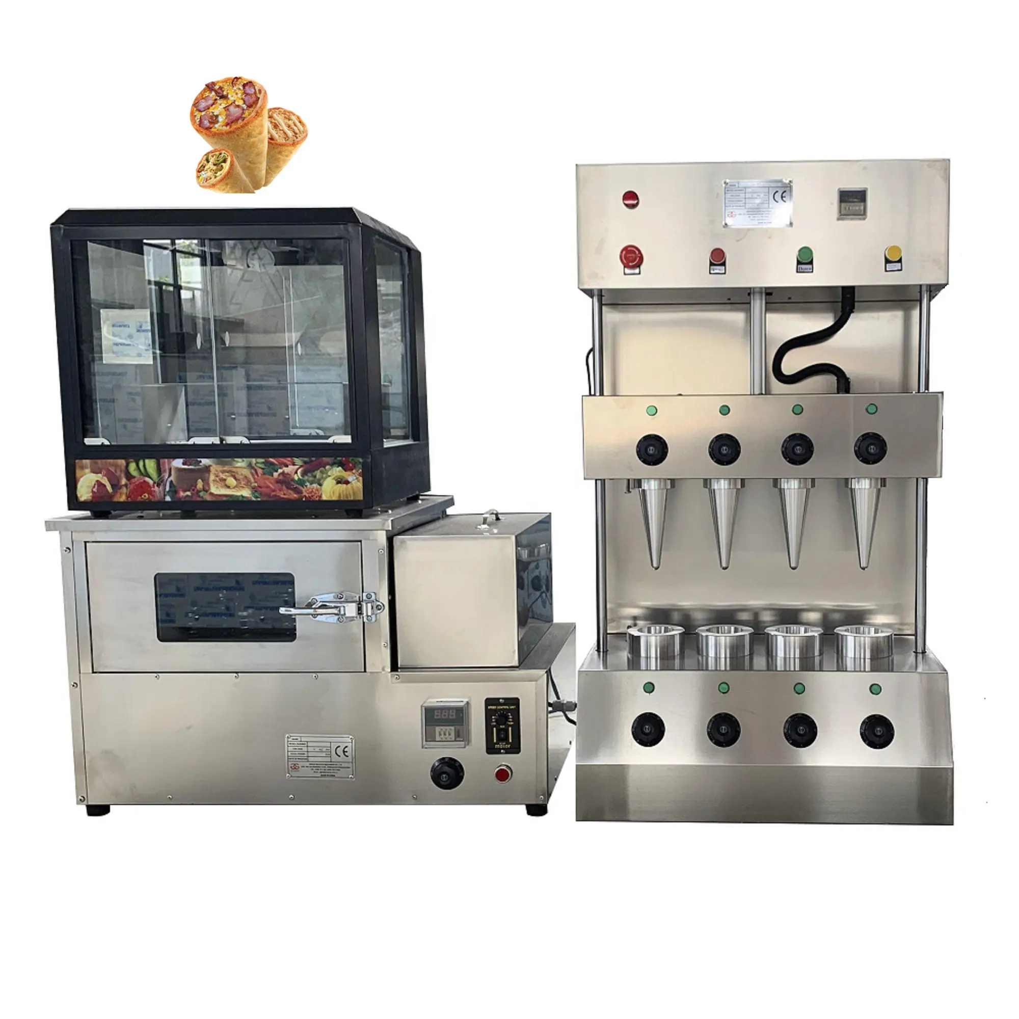 تخفيض كبير على آلة تشكيل البيتزا السكرية الحلوة برأسين مع فرن دوار وصندوق إظهار البيتزا من Oem