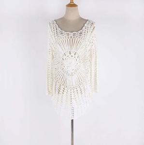 Women's 100% Polyester Breathable <b>Beach</b> Smock Knitted One-Shoulder V-Neck Hand Hook Seaside Holiday Bikini <b>Coat</b> Short Style - Product Image 5