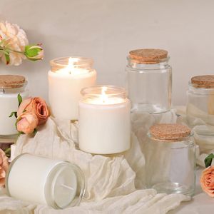 Bocaux à bougies en verre transparent de luxe de 6 oz avec bouchon en liège pour la décoration intérieure, petits récipients à parois droites - Product Image 5