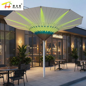 Parasol de luxe électrique LED grand format en forme de tulipe, rétractable, décoratif pour terrasse, avec impression de logo personnalisé, pliable, pare-soleil - Product Image 1