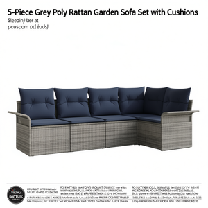 Ensemble de canapés de jardin Viking Dattus en polyrotin gris 5 pièces avec coussins, mobilier d'extérieur au design contemporain - Product Image 1