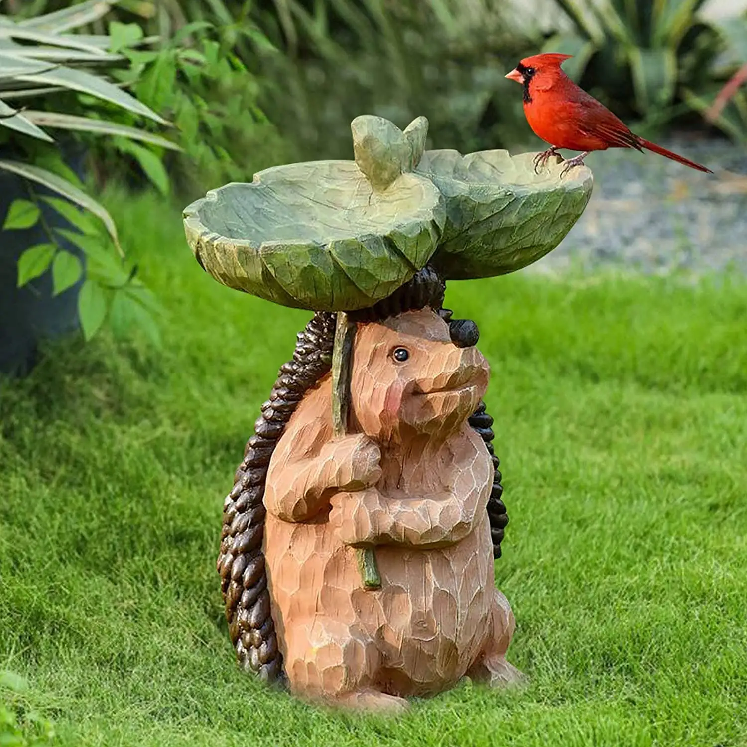Бесплатный образец, уличный декор для сада, лоток для ванны с ежиком для птиц, статуэтка с милыми животными, фигурка из смолы с кормушкой для птиц