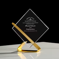 Trophée en cristal personnalisé avec logo HDW Wholesale, plaque en cristal avec base en métal, forme carrée, trophée sportif en cristal