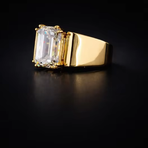 Emerald Cut Lab <b>Diamond</b> <b>Ring</b>, Wide Gold Band, Statement Wedding <b>Ring</b> (IGI Certified) - Product Image 3