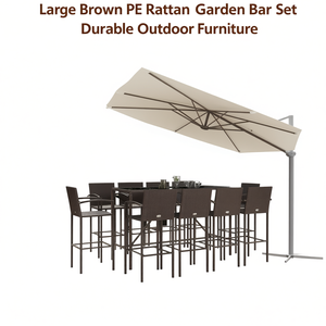 Grande Set Bar da Giardino in Rattan PE Marrone per 10 Persone, Arredamento da Esterno con Telaio in Metallo Resistente, Design Contemporaneo - Product Image 1