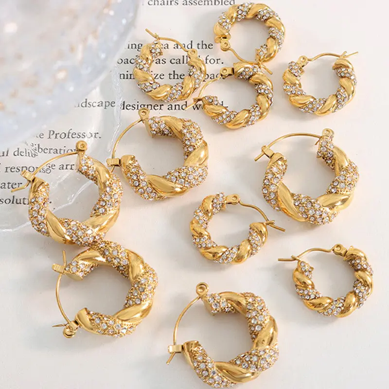 Orecchino a cerchio pieno zircone a forma di U in acciaio inossidabile 18K oro pieno orecchini gioielli regalo