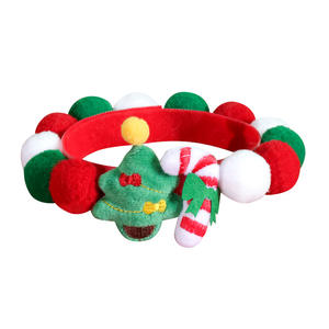2025 árbol de Navidad bola gato perro <span class=keywords><strong>Collar</strong></span> lindo dibujos animados felpa cuello calentador bordado colorido algodón bola patrón sólido cinta - Product Image 5