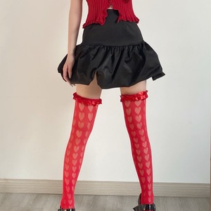 Red Heart Pattern Over The Knee Stockings Ultra Thin 0D Nylon Women's Fashion Y2K Style Cosplay Lolita Trendy - Product Image 2