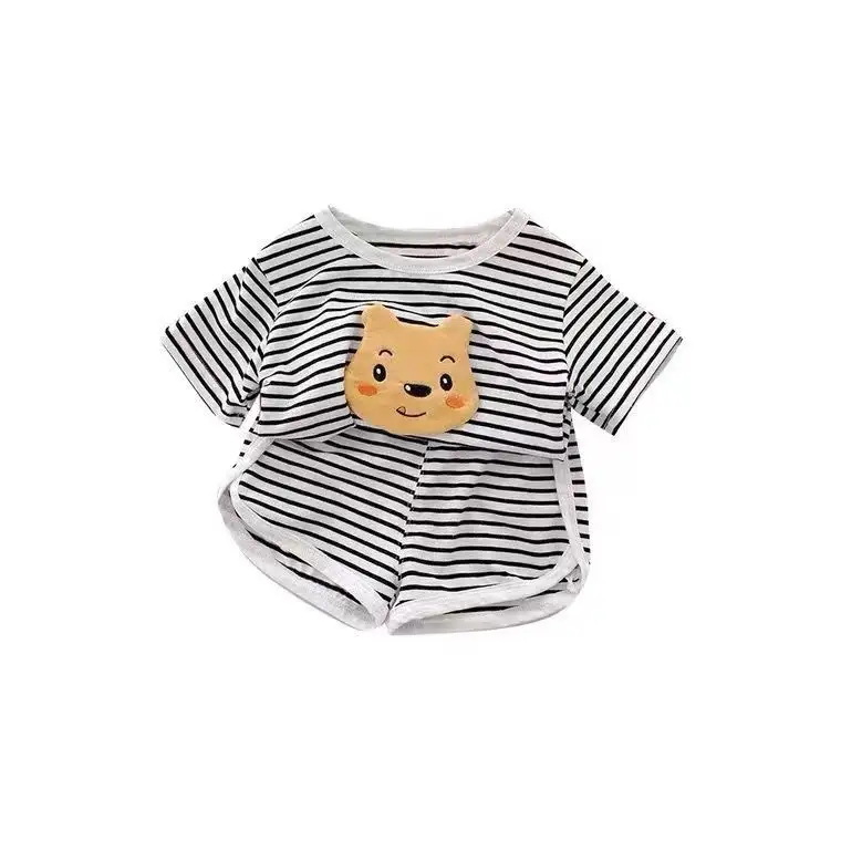 Ice silk striped baby set Loose summer short sleeved shorts Children's pajamas boys girls Cool home wear air conditioning wear