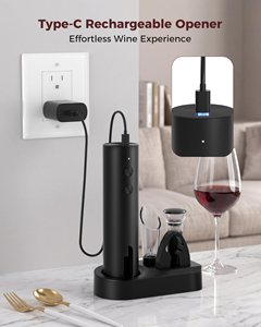 Set de abridor de vino eléctrico con logotipo personalizado, funciona con pilas, con cortador de papel de aluminio, tapón de vacío, vertedor y base de almacenamiento - Product Image 2