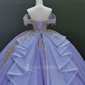 Lavanda Quinceañera vestidos vestido de baile encaje bordado apliques rebordear cristal Color caramelo Natural fiesta vestido de boda LSMC78 - Product Image 2