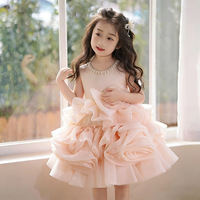 Robe de princesse à grand nœud et volants multicouches en tulle perlé pour enfants, vêtements pour bébés filles, vente en gros, robes d'été pour enfants
