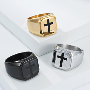 Cross <b>Ring</b> For Men <b>Titanium</b> Steel Gold Black Silver Simple Geometric Shape Gift Jewelry - Product Image 1