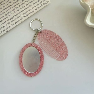 Hot Sales Cartoon Oval Mini Coin Holder Keychain Premium Glitter Portable Makeup Mirror Acrylic DIY Girls Car <b>Bag</b> <b>Charms</b> - Product Image 2