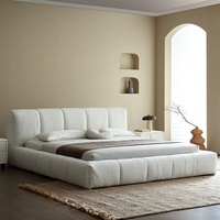 Lit Moderne de Luxe en Bois de Marshmallow, Cadre Personnalisable, Design Minimaliste Italien & Wabi-Sabi, Coussin en Laine d'Agneau, 2m x 2m