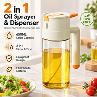 Botol Semprot dan Dispenser Minyak Kaca 650ML 2 in 1, Botol Tuang Anti Bocor untuk Minyak Masak, Dapur, BBQ, Salad