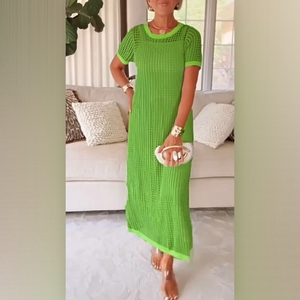 เดรสผู้หญิงคอกลมแขนสั้นลายฉลุพร้อมเดรสซับในแบบไร้สายแฟชั่นใหม่ - Product Image 5