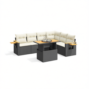 Ensemble de canapés de jardin noir et crème avec structure en rotin PE, coussins en mousse haute densité, mobilier d'extérieur au design contemporain - Product Image 1