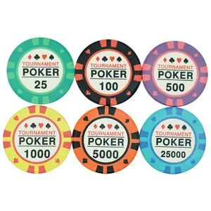 Fabrika özelleştirilmiş iki taraflı baskı 10g seramik poker chips seti casino turnuva boyutu 39mm özel tedarikçiler kumar oyun