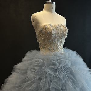 ชุดราตรีงาน Quinceanera สีฟ้าอ่อน รุ่น Nt16 แบบไร้สาย ประดับด้วยลูกปัดและผ้าชีฟอง ช่วงเอวทรงธรรมชาติ สำหรับเด็กอายุ 15 ปี - Product Image 6