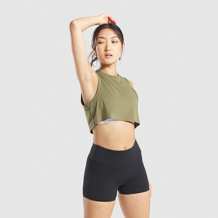 Women Summer Sexy Loose Gym Yoga Fitness Green Crop Tops 2021
