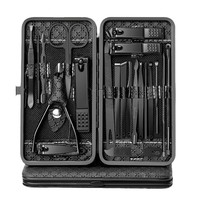 Ensemble de manucure et de pédicure transfrontalier de 21 pièces Coupe-ongles noir pur en acier inoxydable avec dissolvant de peau morte Bord plat et incliné