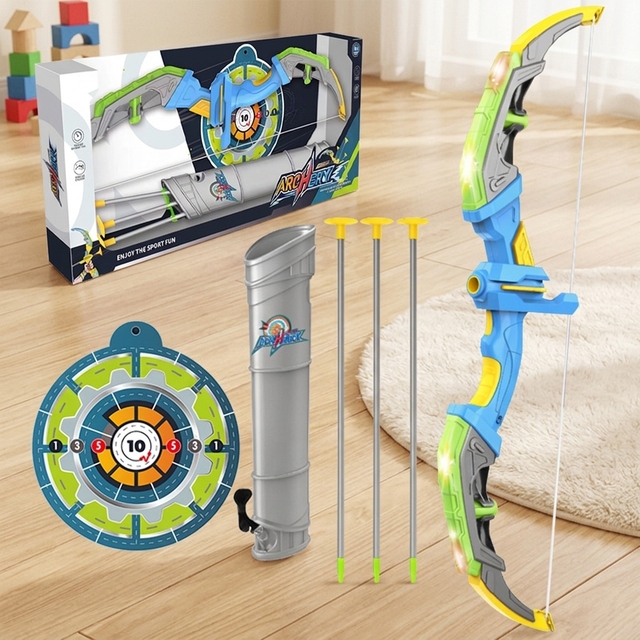 Wholesale Luminous Kids Bow and Arrow Set with Light Plastic Material-Indoor/Outdoor Sports Toy for Children