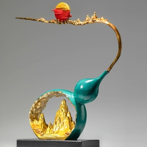 Pierre décorative en cuivre et or, motif étoile porte-bonheur et pivoine, style chinois, pour salon, entrée, comptoir C - Product Image 4