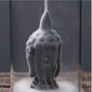 Creative art pottery clay Buddha head incense burner purple sand sandalwood agarwood aromatherapy accessories acrylic cover